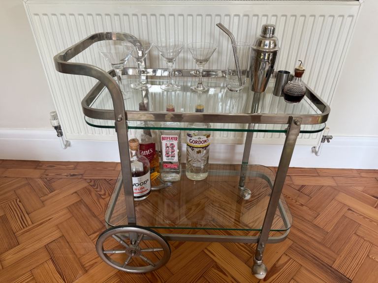 Glass and metal drinks trolley