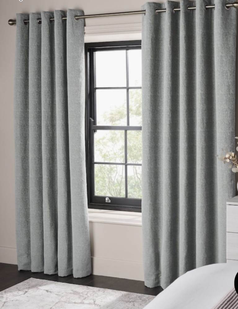 Grey Chenille Eyelet Blackout Thermal Curtains 46" x 84"