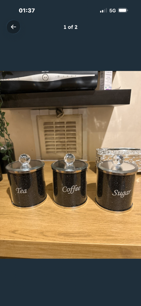 Black Glitter Tea Coffee Sugar Canisters Set