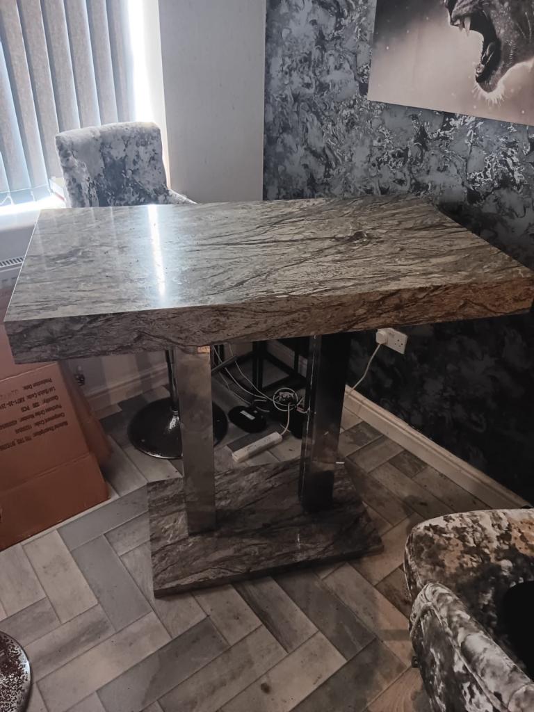 Stylish Grey Marble Effect Dining Table – Good Condition