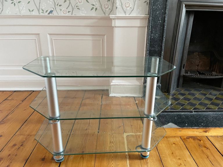 Glass TV Stand with Chrome Legs – Good Condition
