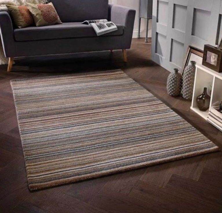 Fine stripe brown colour rug. Large size 160 cm x 230 cm. Thick rug. 