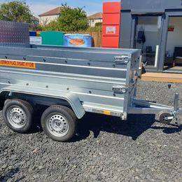 BRAND NEW 7,7ft 4,2ft TWIN AXLE DOUBLE BROADSIDE WITH RAMP TRAILER 750KG