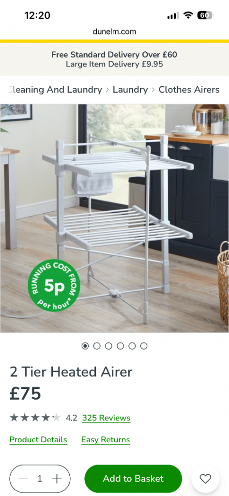 Dunelm 2 tier electric clothes airer