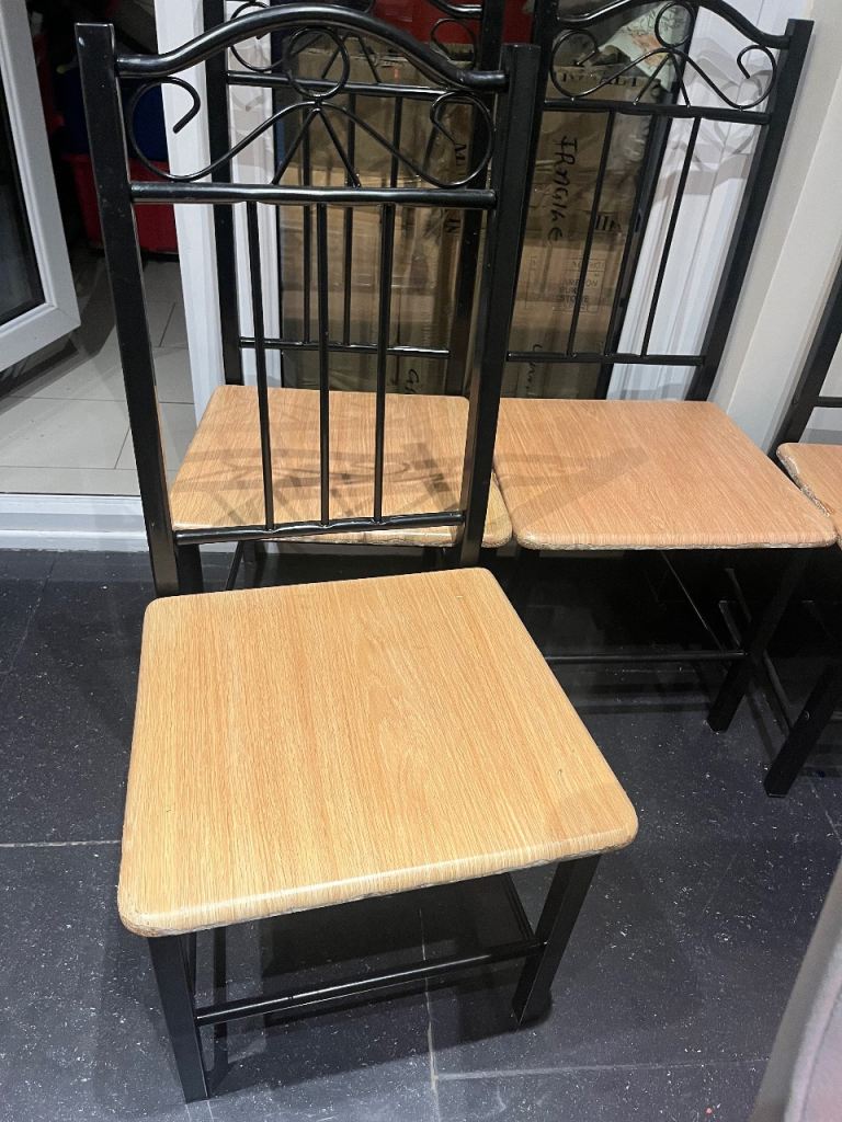 4 x Dining Chairs Black Metal Frame with Wooden Seats