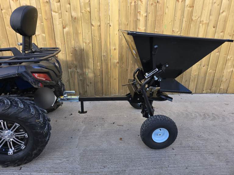 Towable quad atv ride on lawnmower fertilizer spreader 350lbs