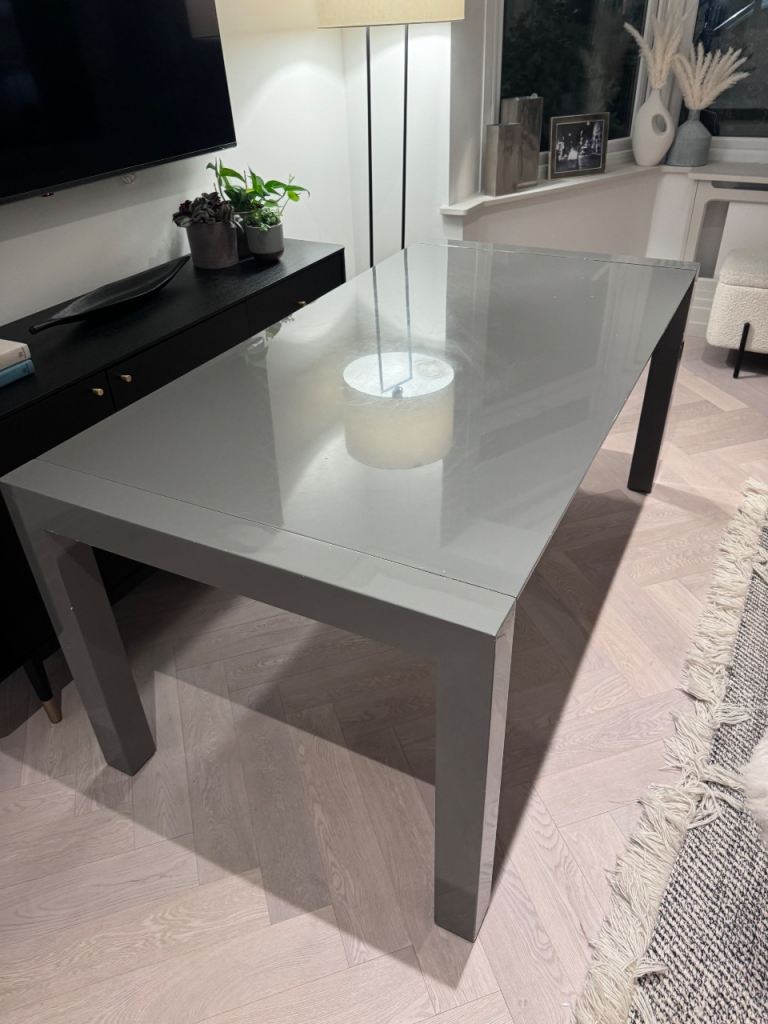 West Elm Extendable dining table seats 6-10 grey lacquer 