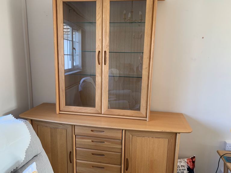Wooden Sideboard with Glass Display Cabinet – Good Condition