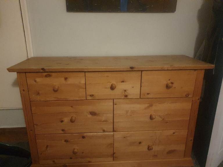 Pine Wood Chest of 7 Drawers - Good Condition, Brown Finish