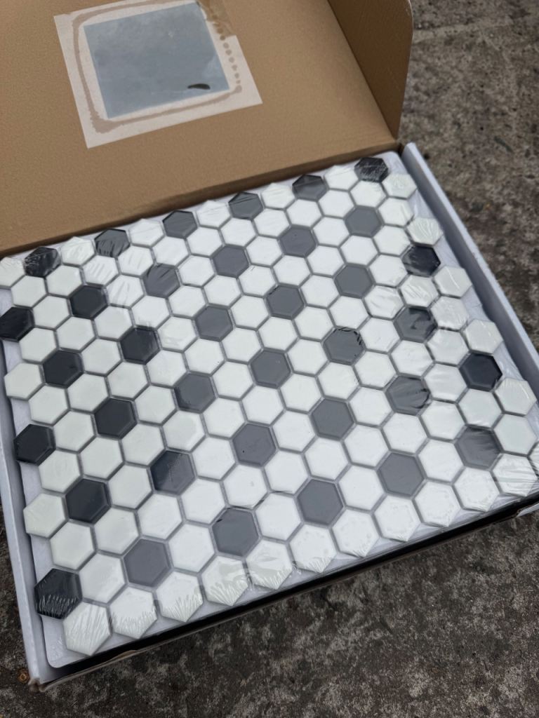 New Box of Hexagon Ceramic Tiles - White, Black & Grey Matt