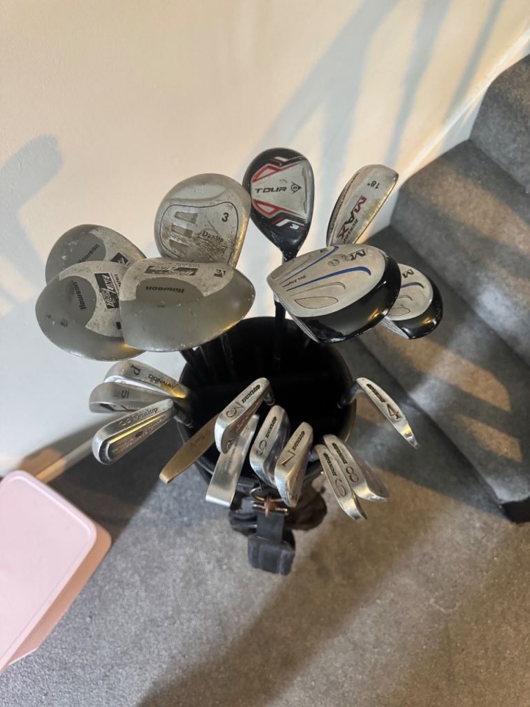 Assorted Golf Clubs and Bag