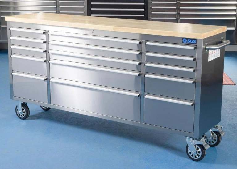 72in Stainless Steel 15 Drawer Work Bench Tool Chest Cabinet - collection  E3 - parking next to Unit