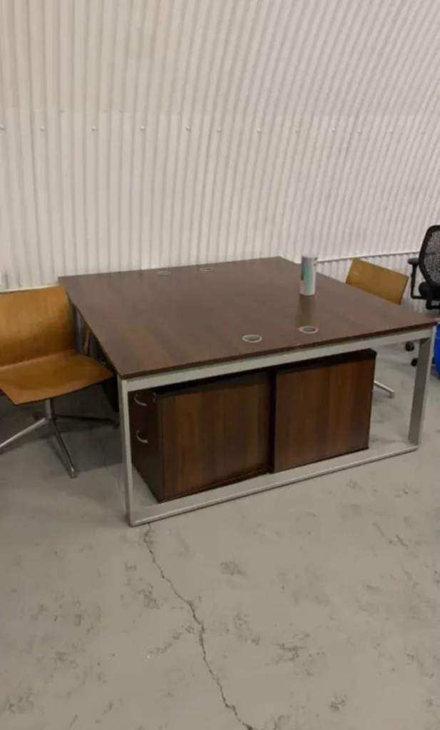 Used Walnut 2 Pod Office Bench Hot Desking Desk Tables customer service desk