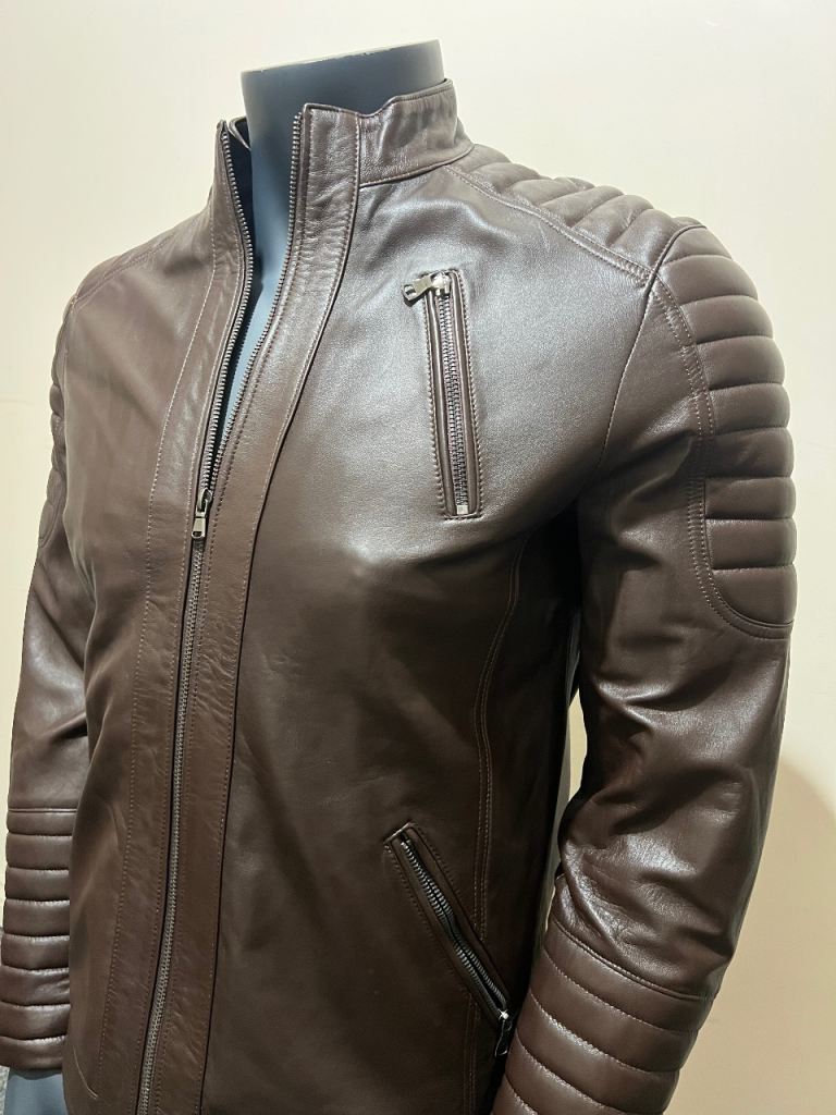 Brand New Premium Nappa 100% Lambskin Leather Dark Brown Racer Jacket