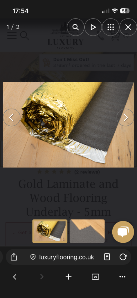 New Gold Laminate and Wood Flooring Underlay - 5mm, 15m2 Roll