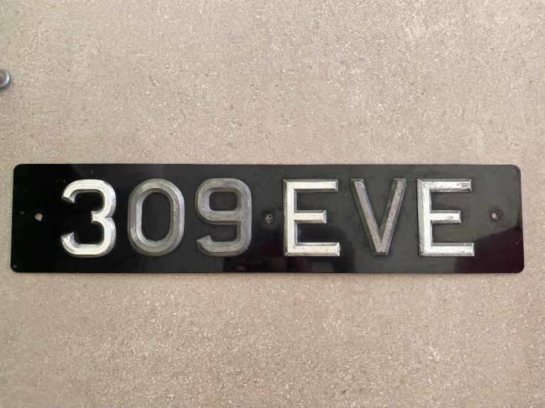 Vintage 1954 Blumels Raised Digits Car Number Plate 309 EVE Classic