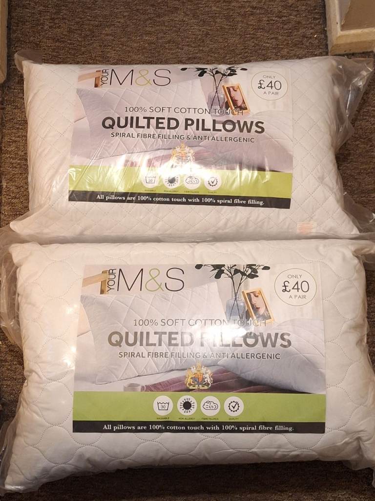 M&S Quilted Pillows - New, Soft Cotton Touch X2 packs, 4 pillows total, rrp £80