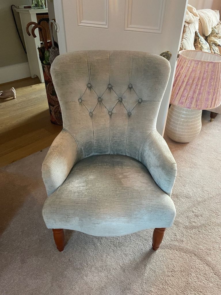 Small Duck blue Fabric Armchair with Wooden Legs