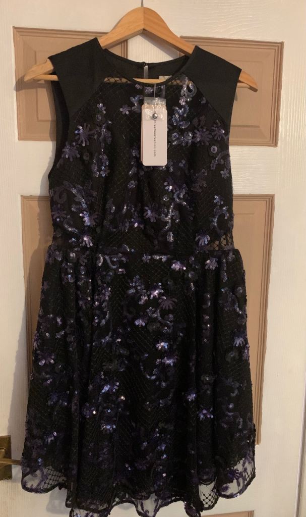 Three Floor Black & Purple Sequin Dress - UK 14, New with Tags