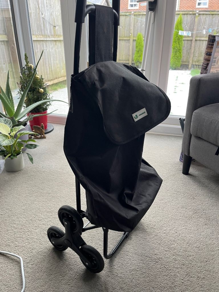 VOUNOT Folding Shopping Trolley on 6 Wheels, Stair Climbing Shopping Cart, Grocery Trolley, Black