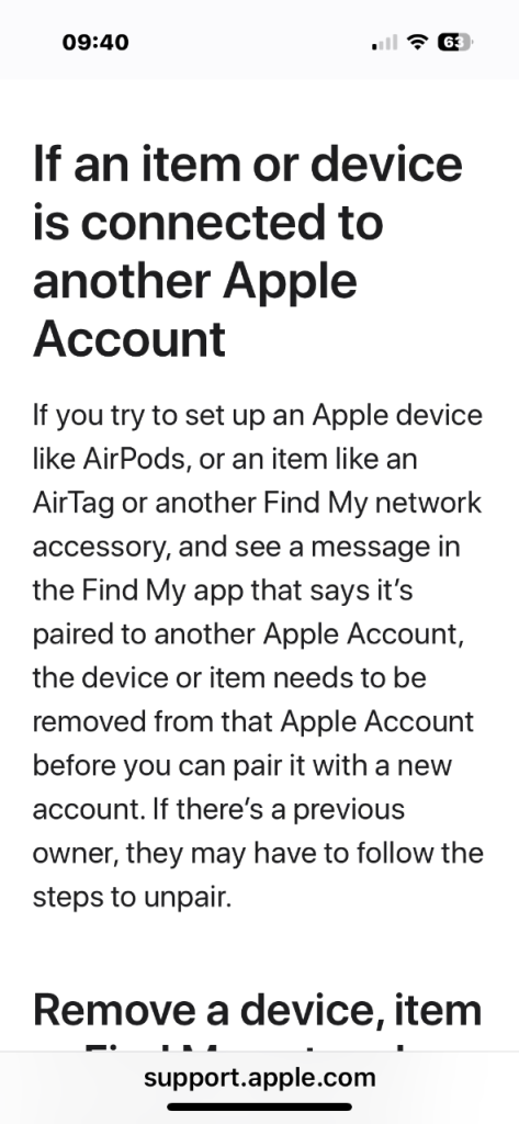Apple Air Tag tracker, boxed still linked to previous owner Apple ID 