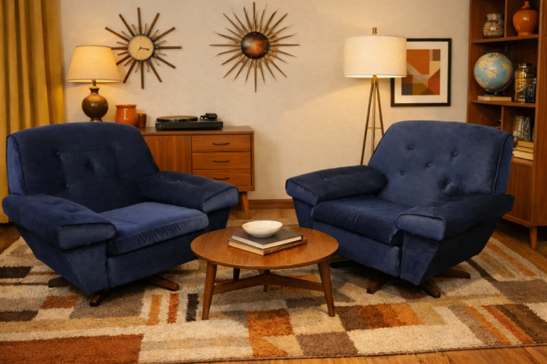 Excellenr Rare Matching Pair of Mid Century Rocking Swivel Lounge Chairs 