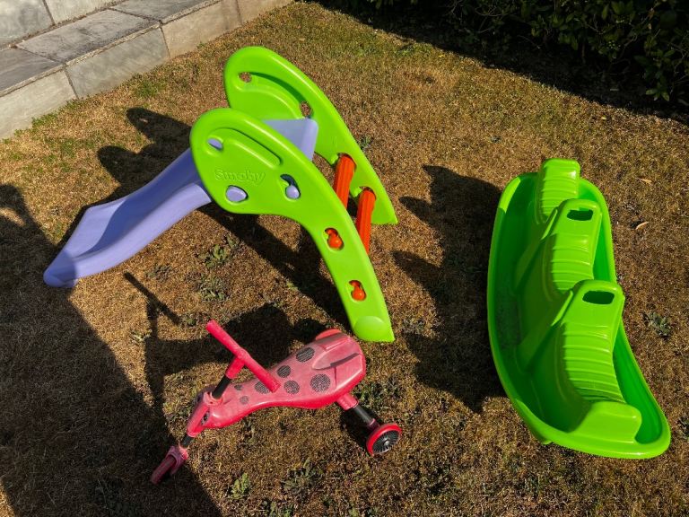 Kids Outdoor Slide, Scooter, and Rocker Set – Good Condition