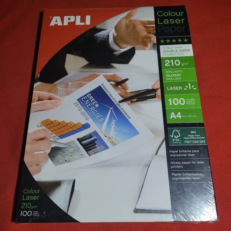 Apli Double Sided Colour Laser Photo Paper A4 210gsm Pack of 100