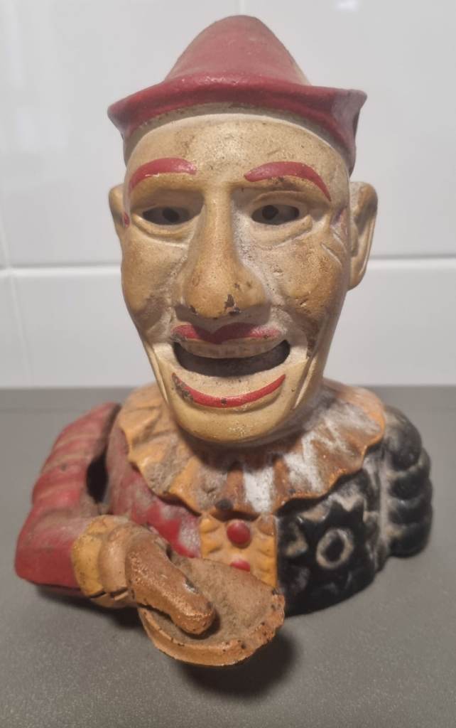 Vintage Cast Iron Clown Mechanical Money Box