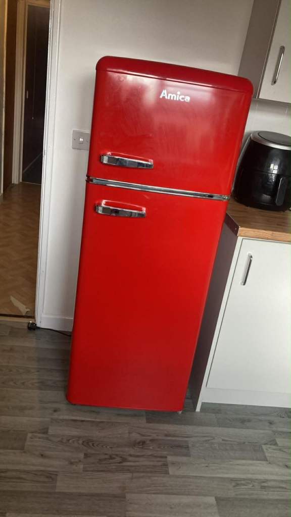 AMICO red retro fridge freezer
