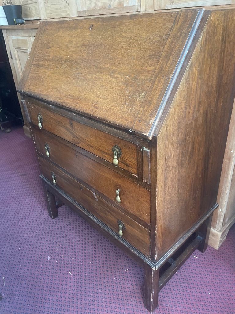 Vintage Wooden Bureau Desk with Drawers