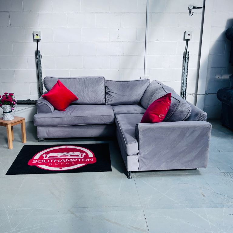 Grey French Velvet Corner Sofa 🛋️ Delivery Available 