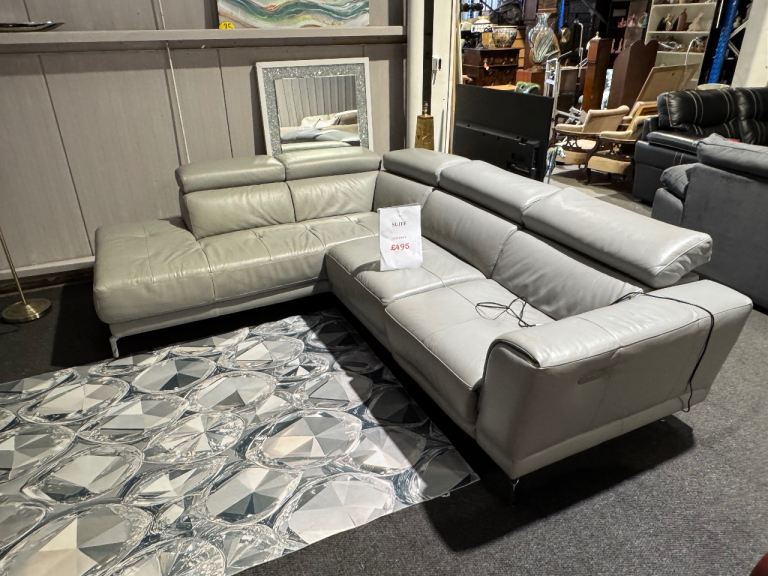 Grey Leather Corner Sofa with electric recliner