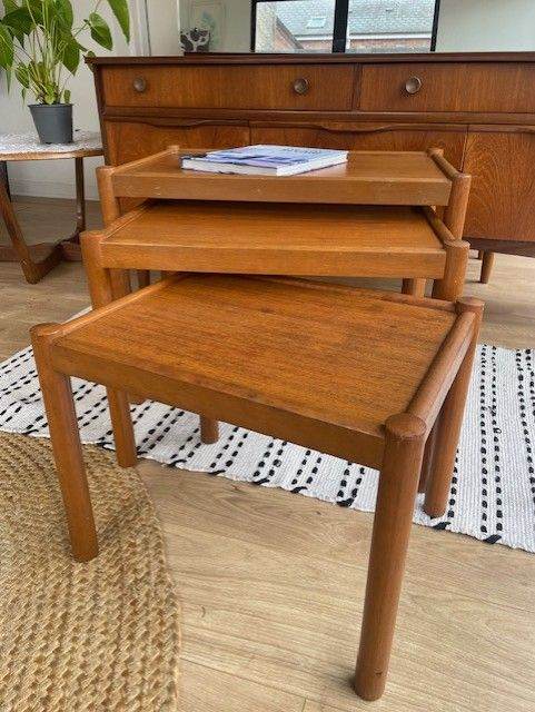 Mid-Century Danish Teak Nest of 3 Tables – Possibly Domino Møbler