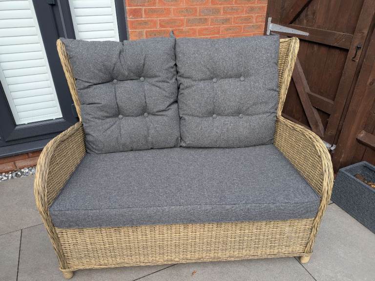 Garden Rattan 2-Seater Sofa with Cushions – Good Condition