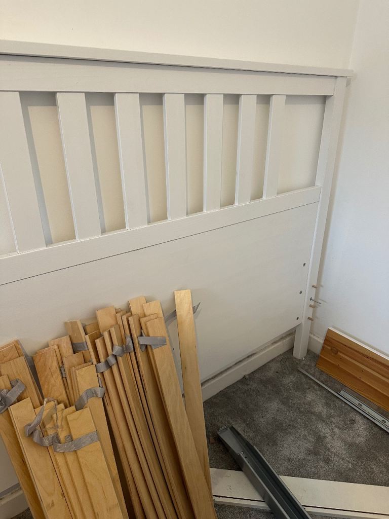 White Double Bed Frame with Slats – Good Condition