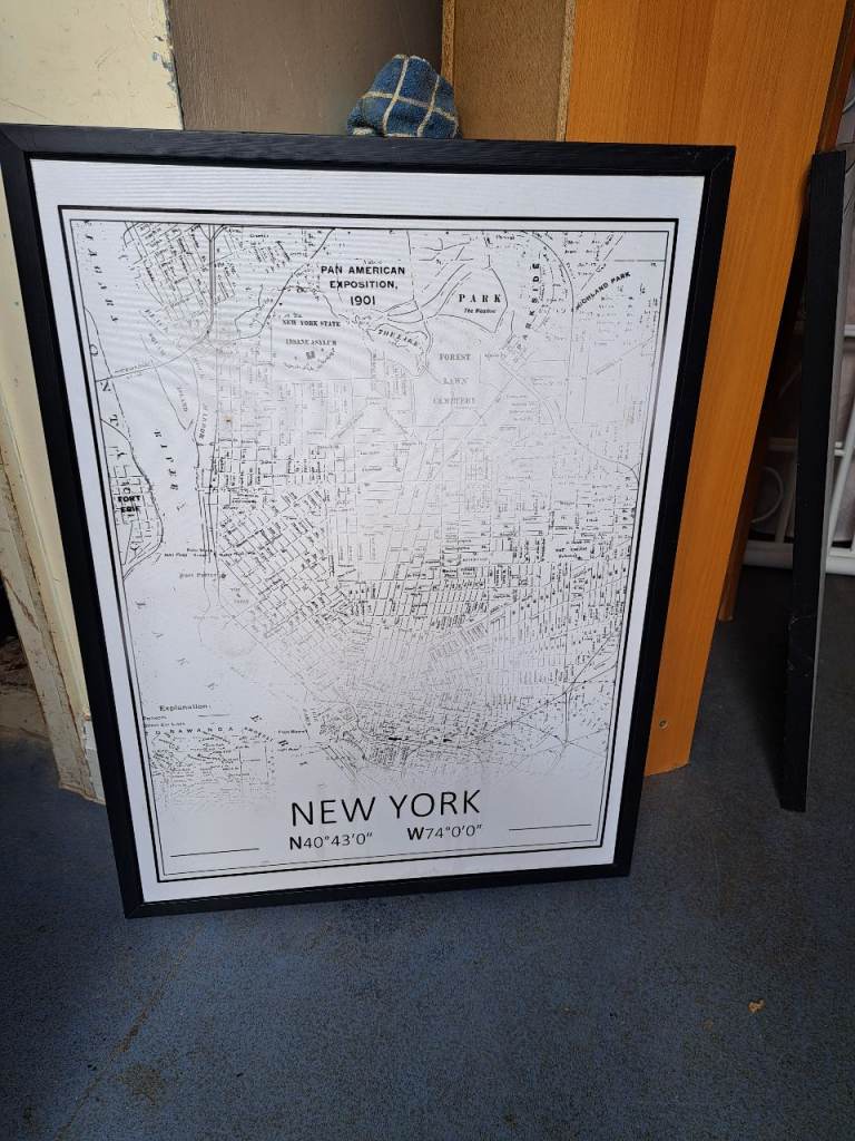 image for black framed picture of new york street maps
