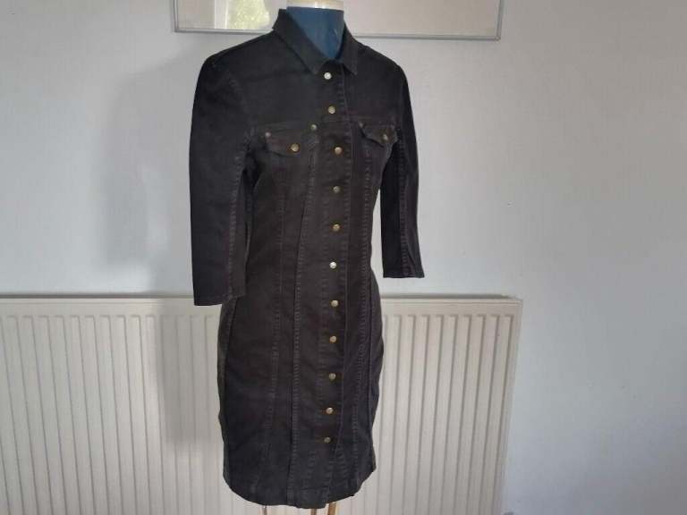 Vintage 00's WHISTLES Jean Shirt Dress. Black Denim. Ex Cond. Size :UK 12