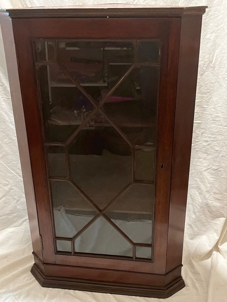 Corner wall cupboard / display cabinet - Vintage wood and glass - offers accepted 