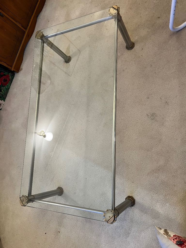 Metal Grey Coffee Table with bevelled glass top