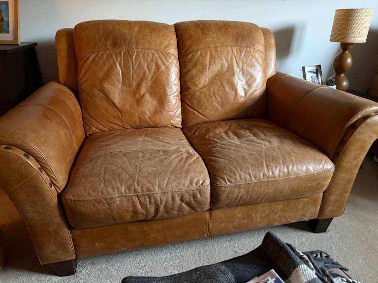 Tan Leather Two-Seater Sofa –  FREE To Collector