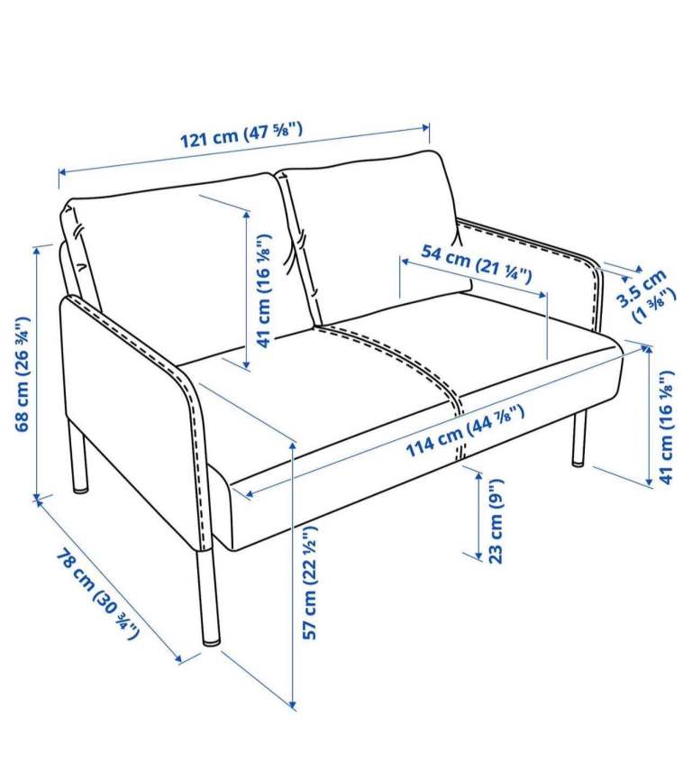 IKEA Loveseat Sofa - Blue Fabric, Good Condition