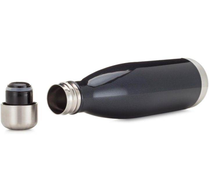 34 Oz Wave Water Bottle - Stainless Steel Liter Double Wall Vacuum Insulated Leakproof - Black   