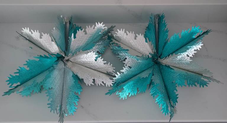 2 x Silver & Blue Hanging Foil Circular Decorations