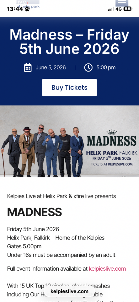 Madness Live Concert Tickets – Falkirk, June 2026