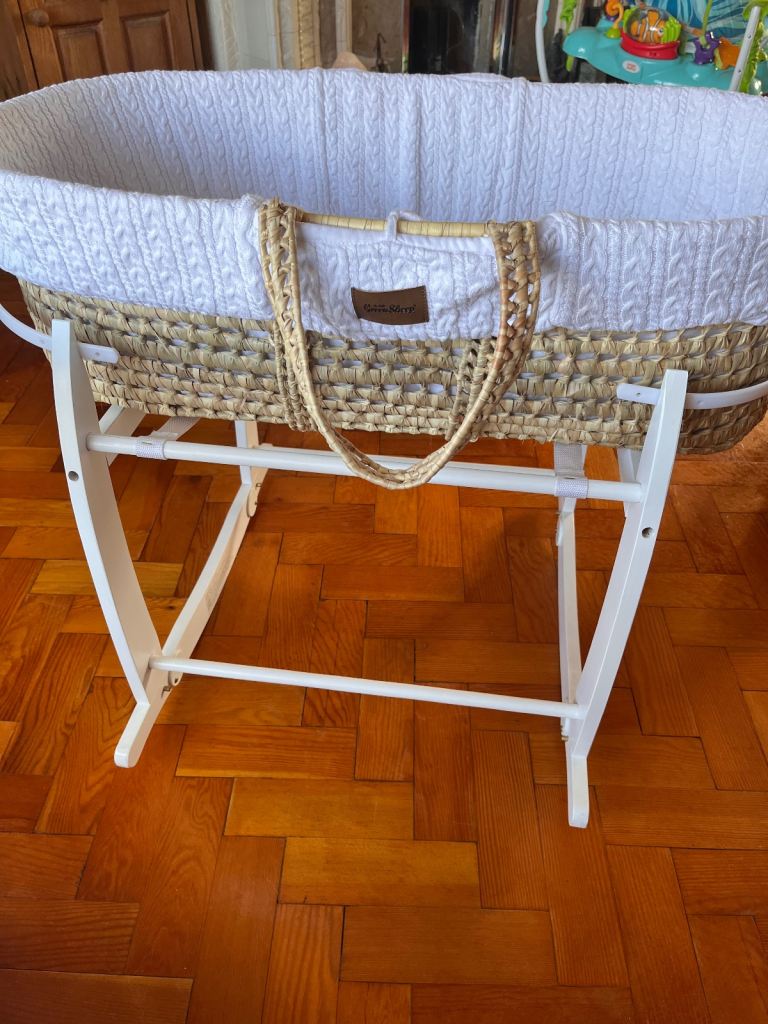 The Little Green Sheep John Lewis Moses basket with rocking stand