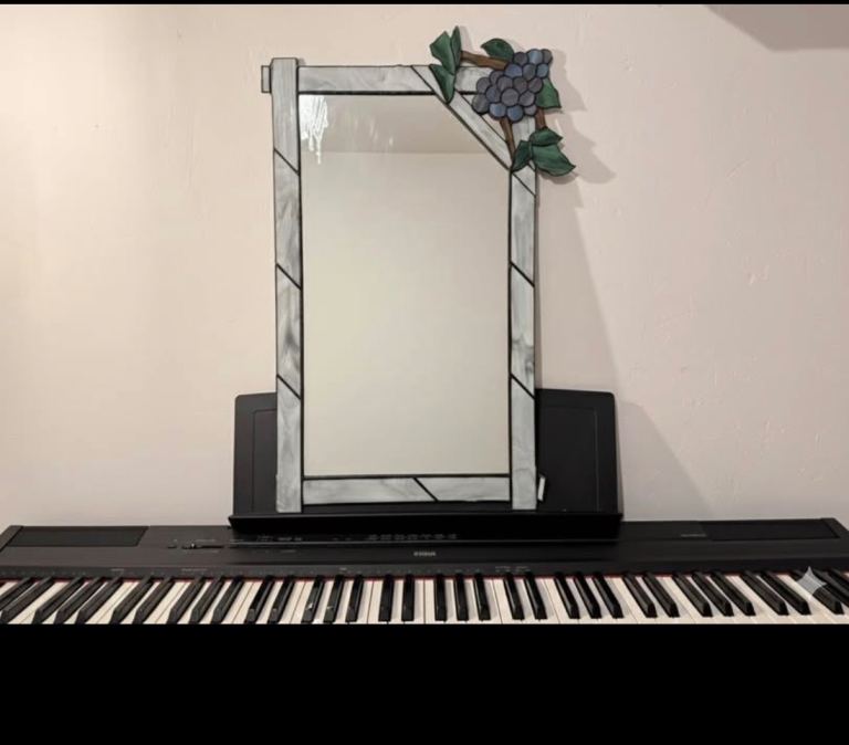 Vintage Art Deco Stained Glass Mirror – Grape Vine Lead Mirror – Retro Ornate Wall Decor