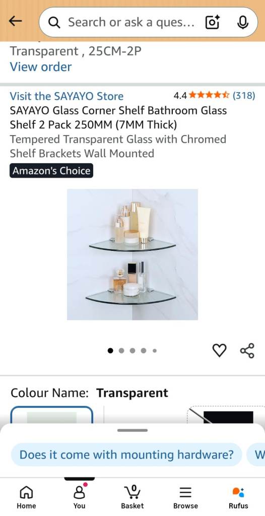 New SAYAYO Glass Corner Bathroom Shelves - 2 Pack, 25cm