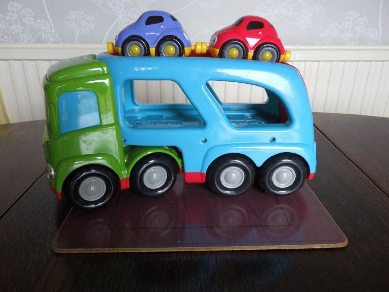 Colourful Toy Car Transporter with Two Cars