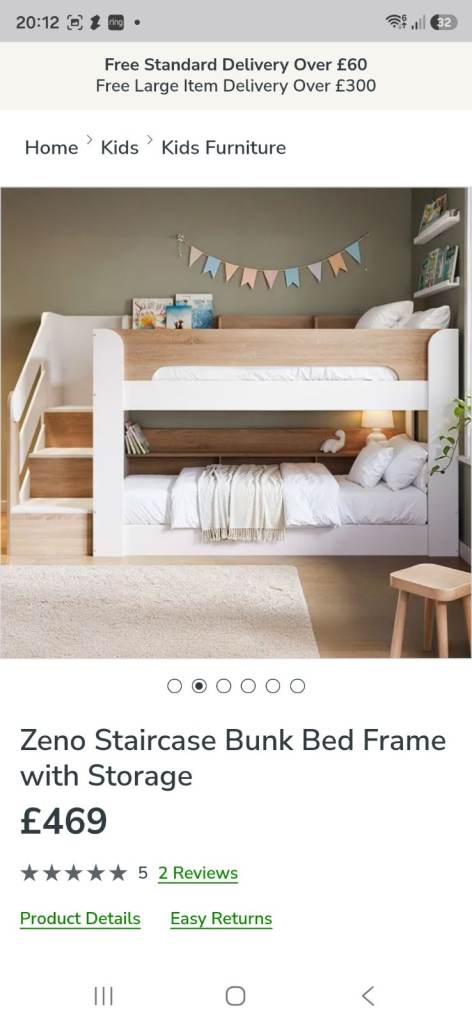 Zeno Staircase Bunk Bed Frame with Storage – White and Wood